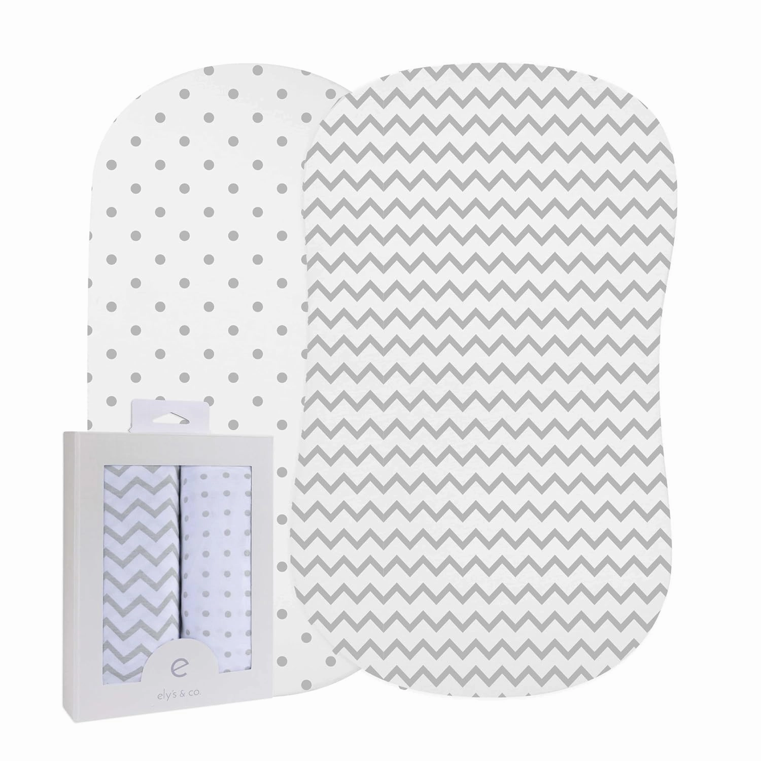 Bassinet Sheet Set 2 Pack - Baby Bassinet Sheets with 100% Jersey Cotton - Bassinet Sheets for Baby Girl and Boy, Newborn Essentials (Grey Chevron and Polka Dot)