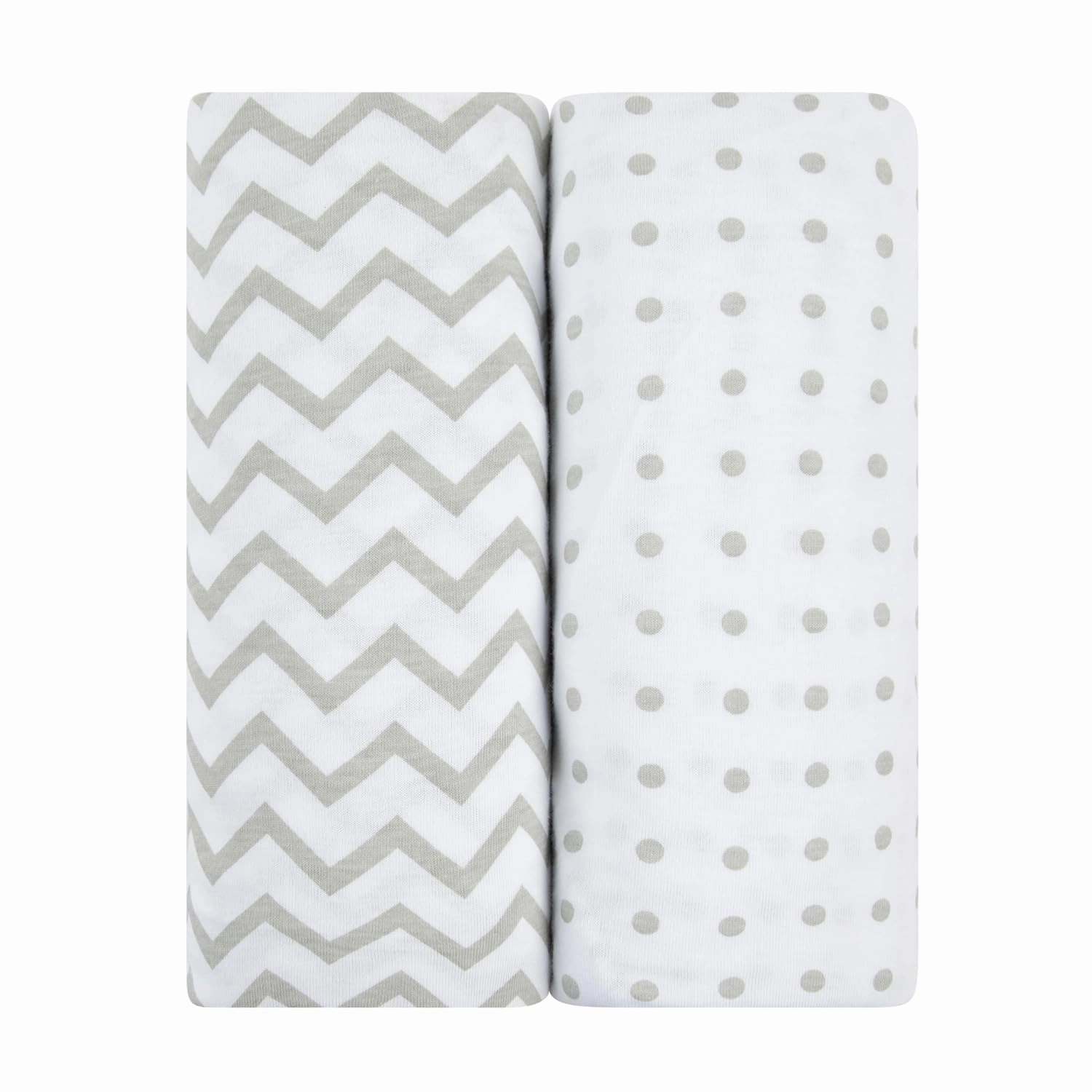 Bassinet Sheet Set 2 Pack - Baby Bassinet Sheets with 100% Jersey Cotton - Bassinet Sheets for Baby Girl and Boy, Newborn Essentials (Grey Chevron and Polka Dot)