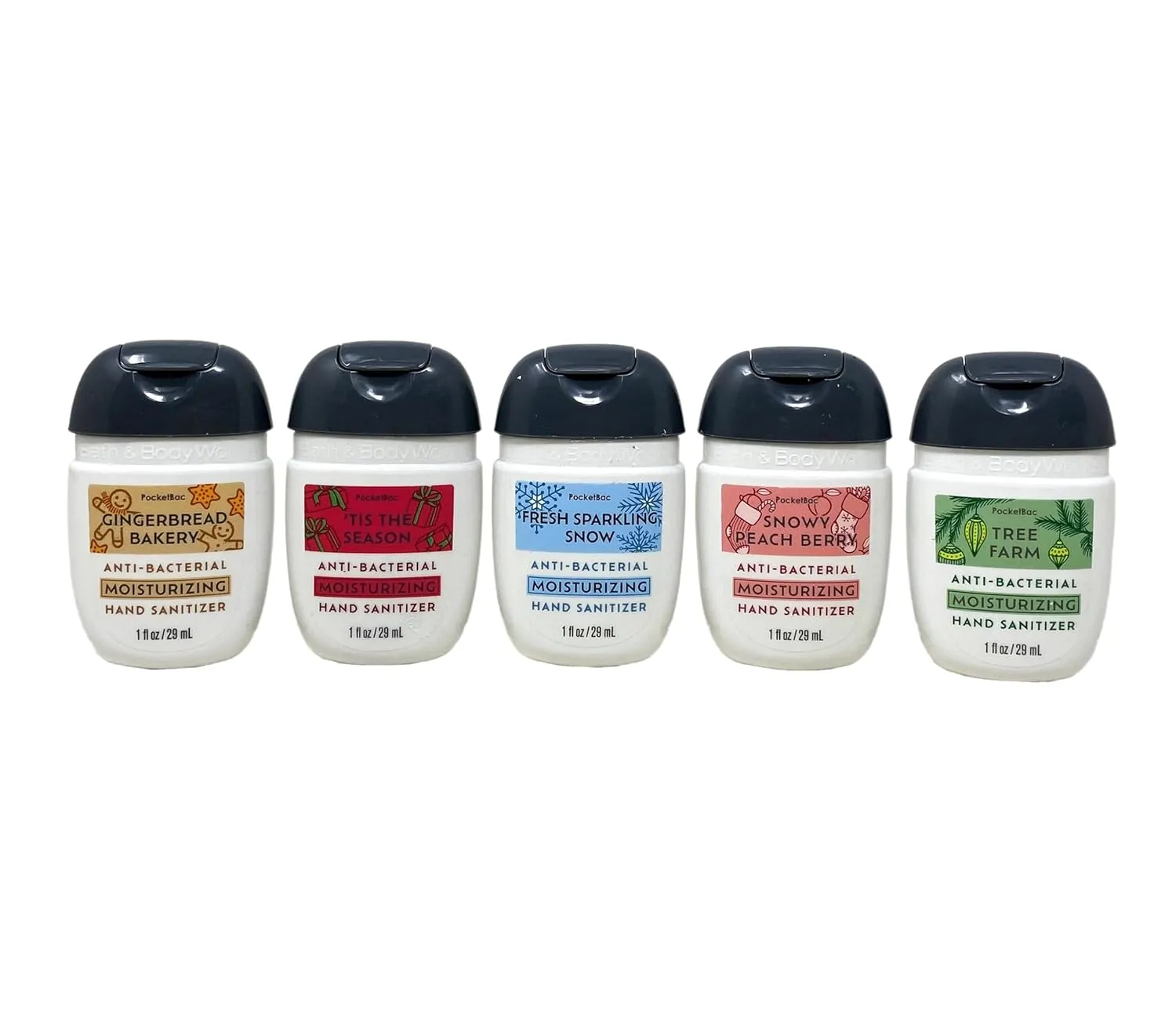 Bath and Body Work Holiday Collection Mini Moisturizing Hand Gel Gift Set Bundle - Set of 5 Assorted Mini Hand Gels