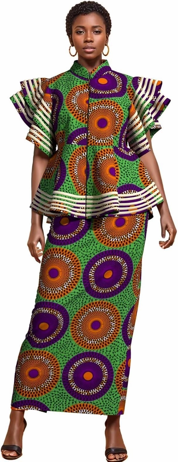 BAZINRICHE Women African Dresses Clothing Dashiki Bazin Riche Dress Women Skirt Set Print Ankara Zipper Top
