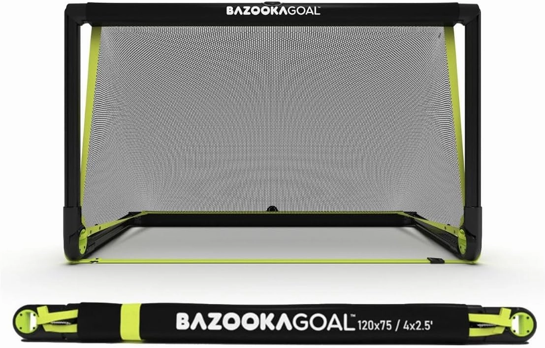 BazookaGoal Original Solid Frame Pop Up Goal - Folding Mini Soccer Goal for Kids and Adults - Portable Goal Post - Easy to Set-up & Steady