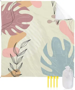 Beach Blanket, Bohemia Geometric Plant Sandproof Waterproof Outdoor Mat Quick Drying Beach Accessories for Vacation Holiday Picnic Camping, 79"x83" for 1-4 Adults