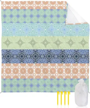 Beach Blanket, Bohemia Watercolor Floral Pattern Sandproof Waterproof Outdoor Mat Quick Drying Beach Accessories for Vacation Holiday Picnic Camping, 79"x83" for 1-4 Adults