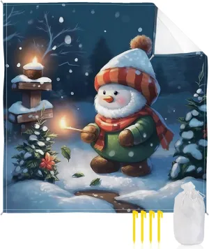 Beach Blanket, Christmas Snowman Sandproof Waterproof Outdoor Mat Quick Drying Beach Accessories for Vacation Holiday Picnic Camping, 79"x83" for 1-4 Adults