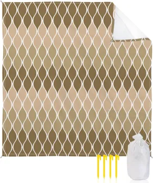 Beach Blanket, Geometric Brown Textured Retro Sandproof Waterproof Outdoor Mat Quick Drying Beach Accessories for Vacation Holiday Picnic Camping, 79"x83" for 1-4 Adults