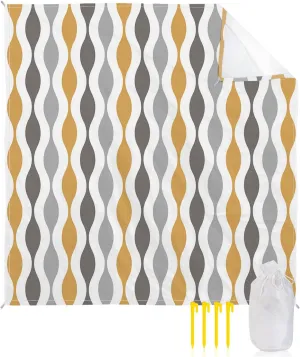 Beach Blanket, Geometric Yellow Grey Mid Century Printing Sandproof Waterproof Outdoor Mat Quick Drying Beach Accessories for Vacation Holiday Picnic Camping, 79"x83" for 1-4 Adults