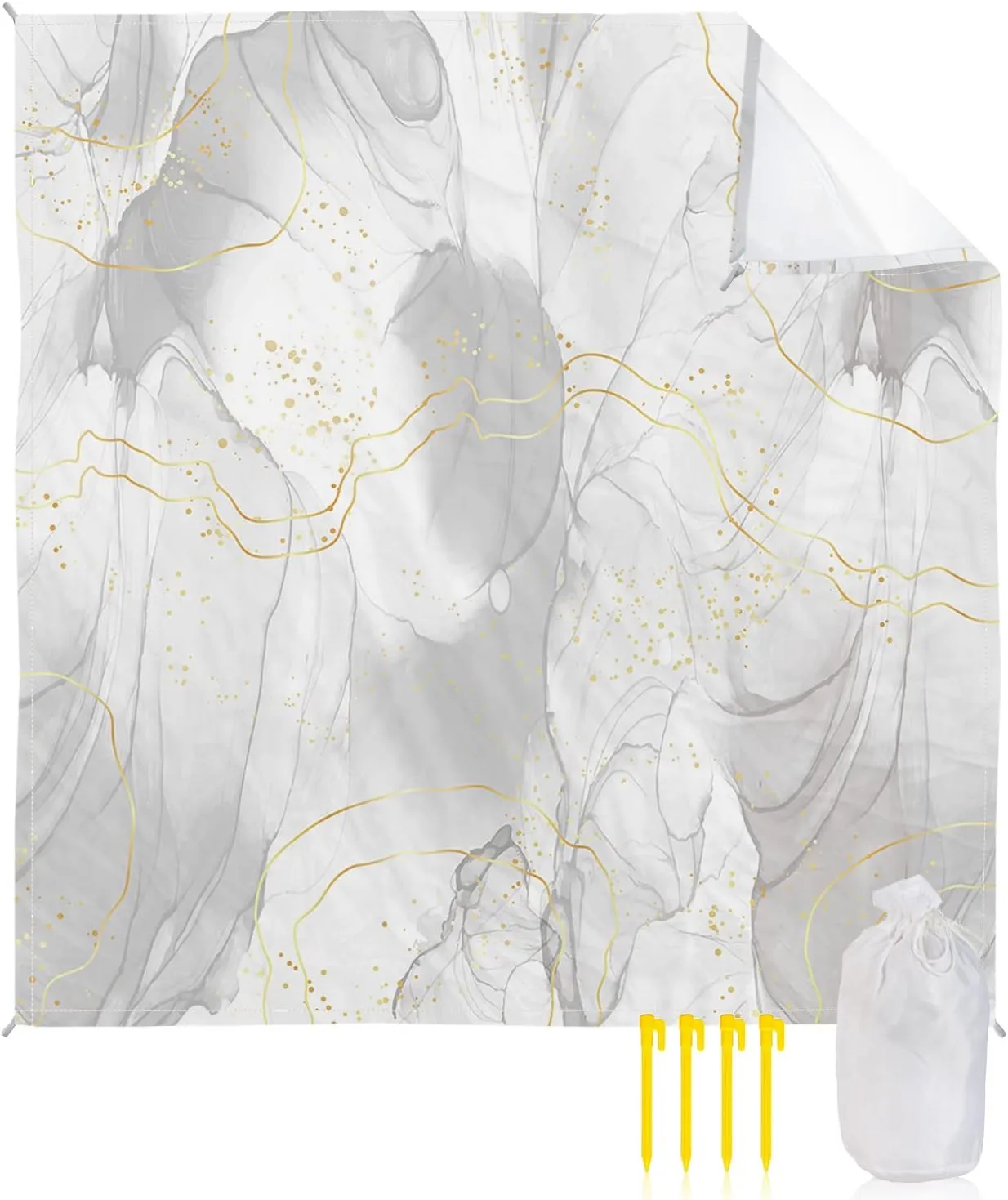 Beach Blanket, Grey Marble Pattern Florals Sandproof Waterproof Outdoor Mat Quick Drying Beach Accessories for Vacation Holiday Picnic Camping, 79"x83" for 1-4 Adults