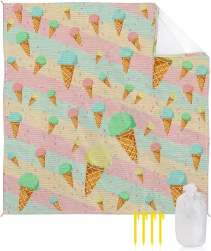 Beach Blanket, Ice Cream Candy Color Stripes Sandproof Waterproof Outdoor Mat Quick Drying Beach Accessories for Vacation Holiday Picnic Camping, 79"x83" for 1-4 Adults
