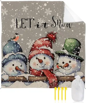 Beach Blanket, Merry Christmas Snowman Gray Sandproof Waterproof Outdoor Mat Quick Drying Beach Accessories for Vacation Holiday Picnic Camping, 79"x83" for 1-4 Adults