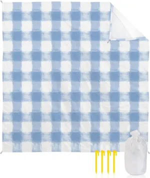 Beach Blanket, Sky Blue Farmhouse Plaid Sandproof Waterproof Outdoor Mat Quick Drying Beach Accessories for Vacation Holiday Picnic Camping, 79"x83" for 1-4 Adults