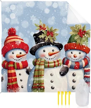 Beach Blanket, Snowman Snowflake Christmas Berry Blue Sandproof Waterproof Outdoor Mat Quick Drying Beach Accessories for Vacation Holiday Picnic Camping, 79"x83" for 1-4 Adults