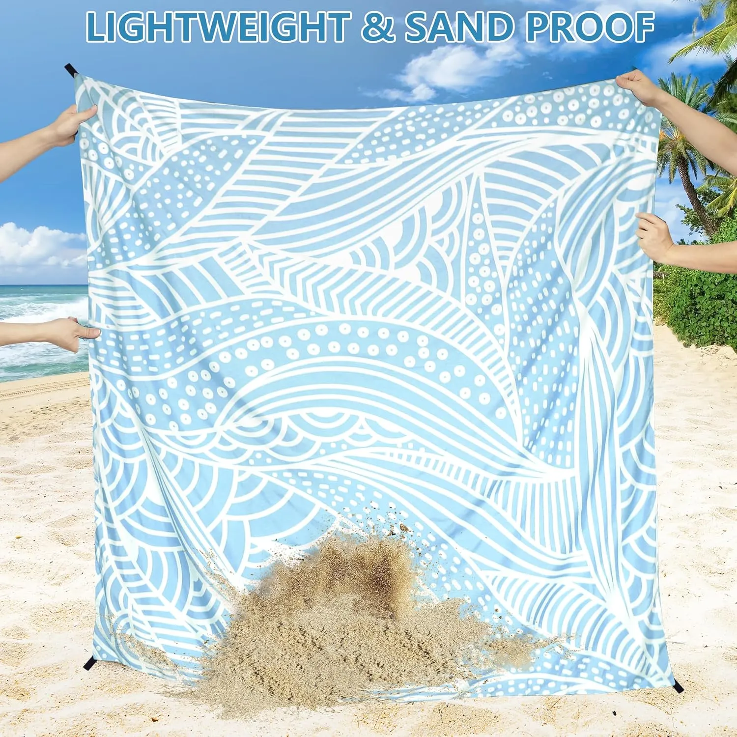 Beach Blanket Waterproof Sandproof Beach Mat 79”x 83” for 1-4 Adults Quick Drying Durable Outdoor Picnic Mat for Beach Festival Travel Picnic Camping Hiking (BL-Ripple, 79"×108"(6 Person))