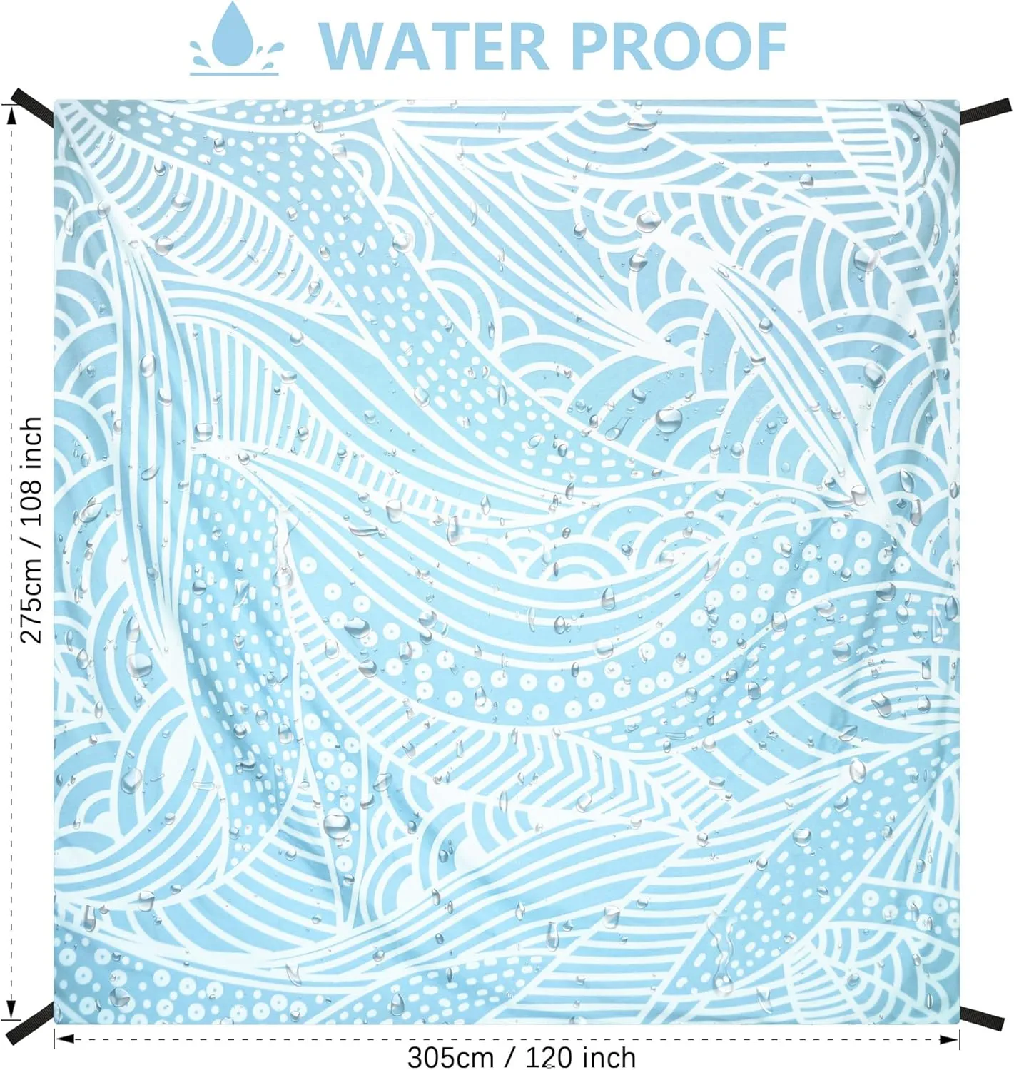 Beach Blanket Waterproof Sandproof Beach Mat 79”x 83” for 1-4 Adults Quick Drying Durable Outdoor Picnic Mat for Beach Festival Travel Picnic Camping Hiking (BL-Ripple, 79"×108"(6 Person))