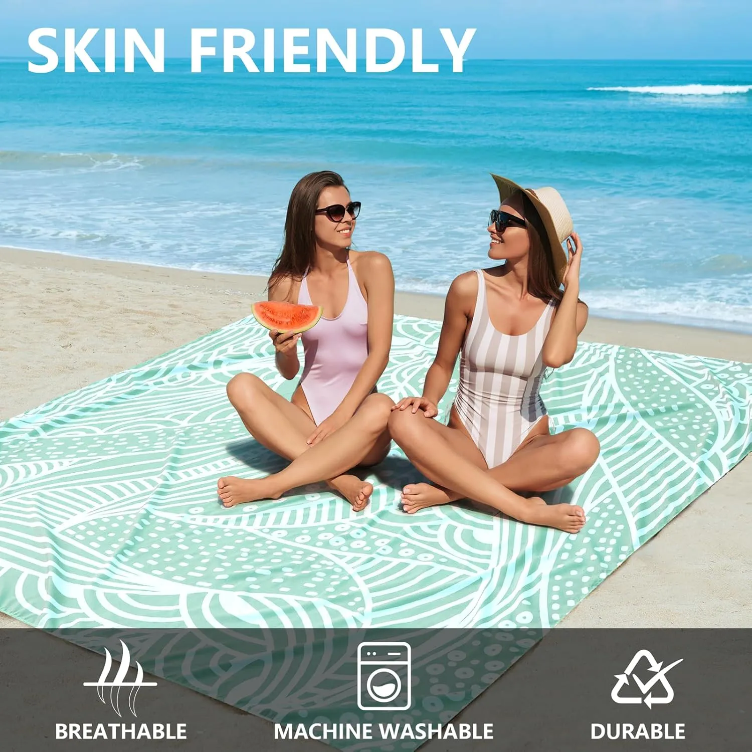 Beach Blanket Waterproof Sandproof Beach Mat 79”x 83” for 1-4 Adults Quick Drying Durable Outdoor Picnic Mat for Beach Festival Travel Picnic Camping Hiking (LBL-Ripple, 79"×108"(6 Person))