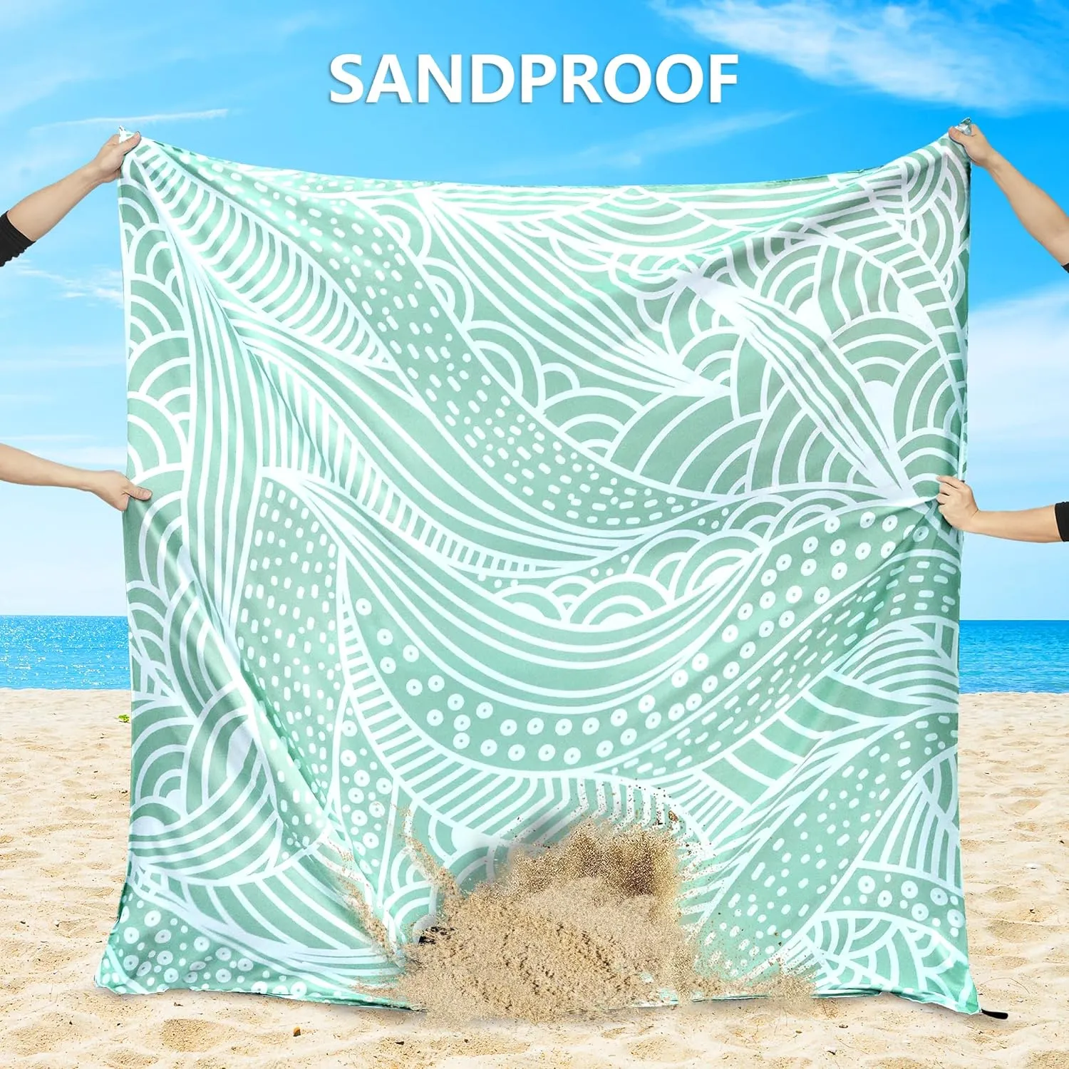 Beach Blanket Waterproof Sandproof Beach Mat 79”x 83” for 1-4 Adults Quick Drying Durable Outdoor Picnic Mat for Beach Festival Travel Picnic Camping Hiking (LBL-Ripple, 79"×108"(6 Person))