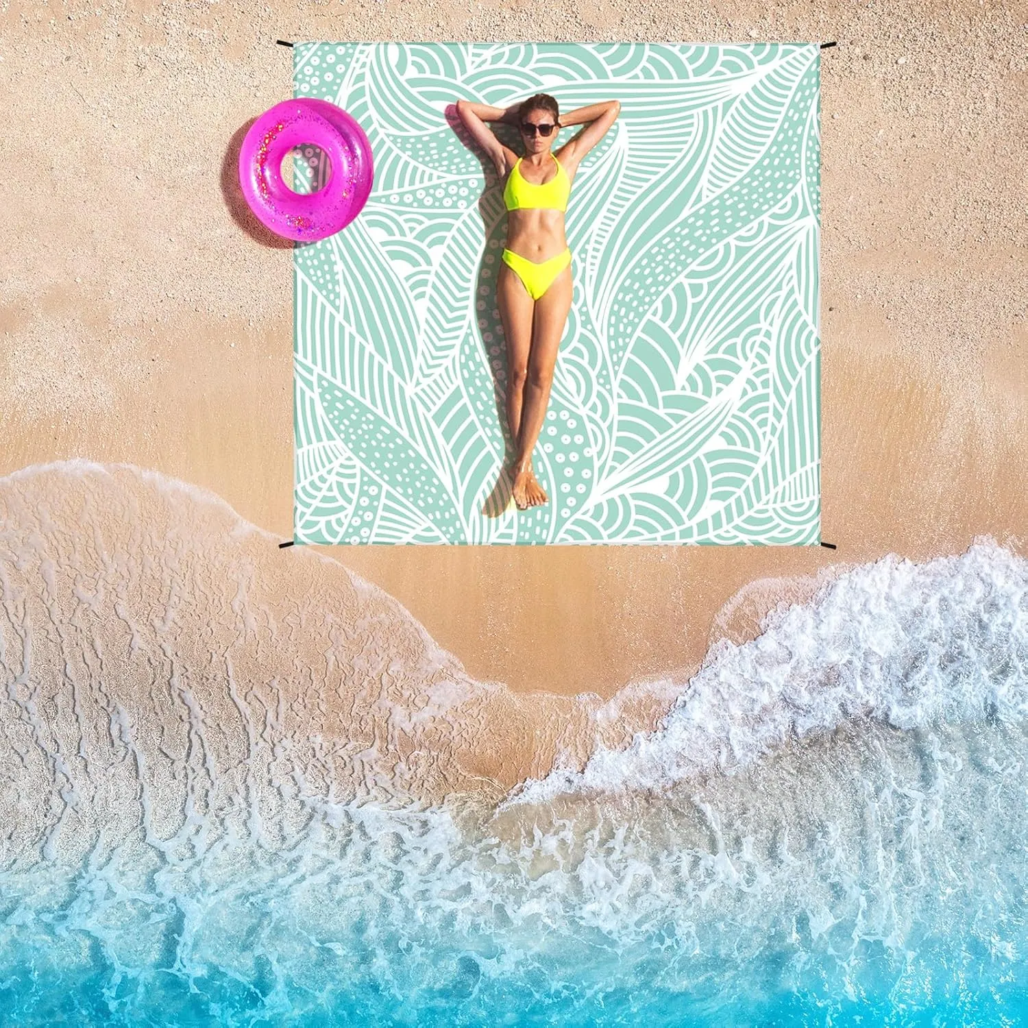 Beach Blanket Waterproof Sandproof Beach Mat 79”x 83” for 1-4 Adults Quick Drying Durable Outdoor Picnic Mat for Beach Festival Travel Picnic Camping Hiking (LBL-Ripple, 79"×108"(6 Person))