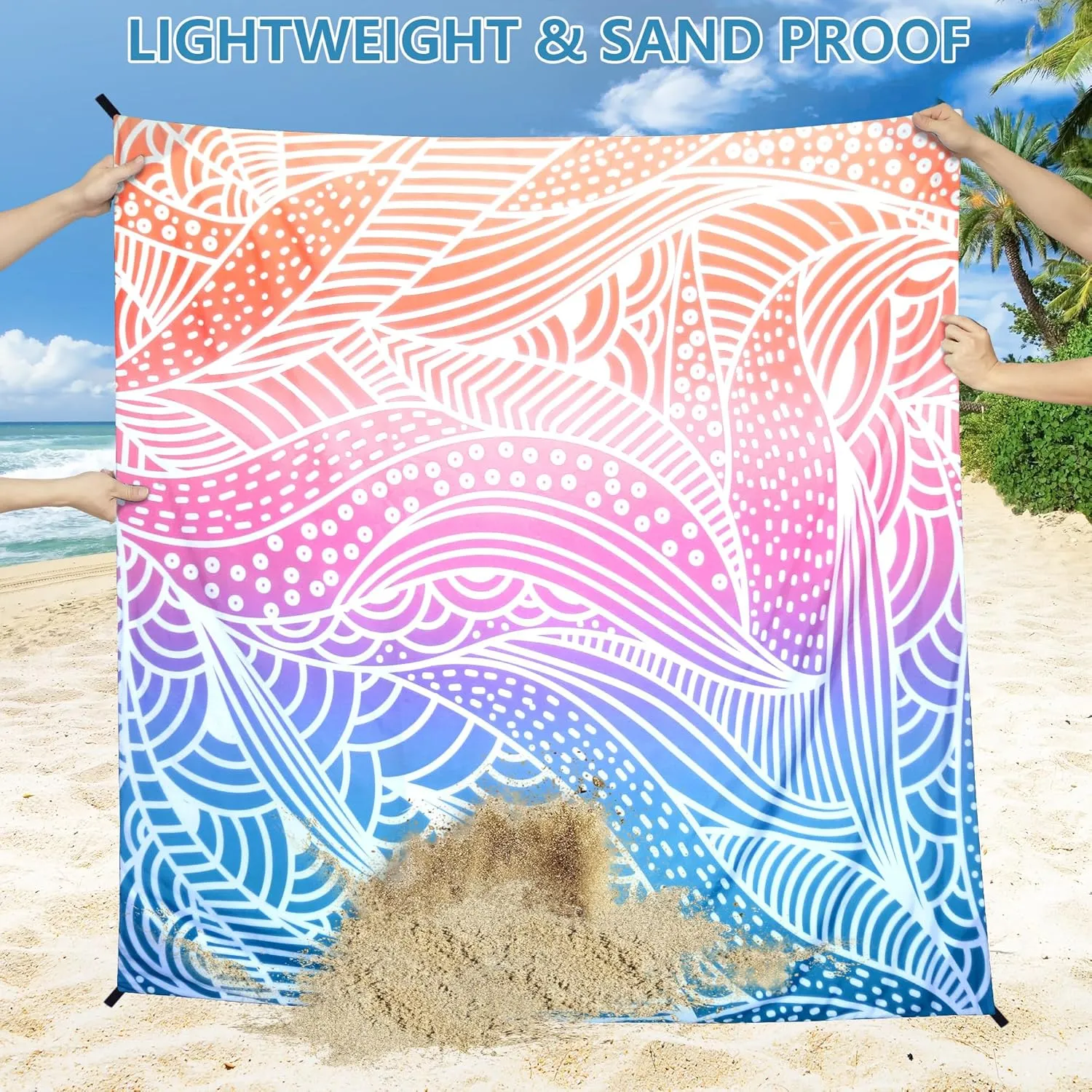 Beach Blanket Waterproof Sandproof Beach Mat for 1-8 Adults Quick Drying Durable Outdoor Picnic Mat for Beach Festival Travel Camping Hiking (Gradiant-Ripple, 79"×108"(6 Person))