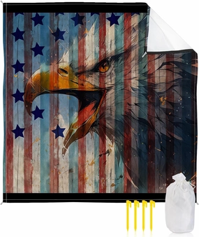 Beach Blanket, Animal Stars Woodgrain Stripes Feather Sandproof Waterproof Outdoor Mat Quick Drying Beach Accessories for Vacation Holiday Picnic Camping, 79"x83" for 1-4 Adults