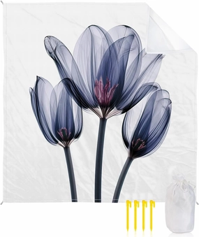 Beach Blanket, Blue Tulips Flowers Abstract Sandproof Waterproof Outdoor Mat Quick Drying Beach Accessories for Vacation Holiday Picnic Camping, 79"x83" for 1-4 Adults