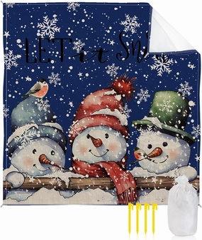 Beach Blanket, Cartoon Snowmen Snowflake Retro Navy Blue Sandproof Waterproof Outdoor Mat Quick Drying Beach Accessories for Vacation Holiday Picnic Camping, 79"x83" for 1-4 Adults