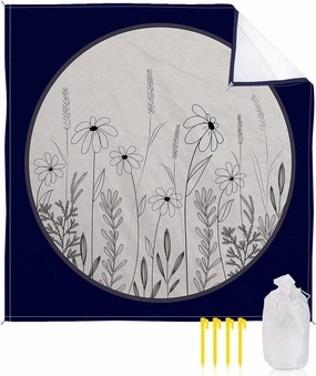 Beach Blanket, Daisy Flower Black Lines Sandproof Waterproof Outdoor Mat Quick Drying Beach Accessories for Vacation Holiday Picnic Camping, 79"x83" for 1-4 Adults
