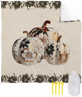 Beach Blanket, Flower Pumpkin Farmhouse Fall Thanksgiving Sandproof Waterproof Outdoor Mat Quick Drying Beach Accessories for Vacation Holiday Picnic Camping, 79"x83" for 1-4 Adults