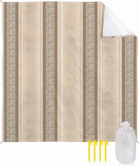 Beach Blanket, Flower Textured Brown Wooden Sandproof Waterproof Outdoor Mat Quick Drying Beach Accessories for Vacation Holiday Picnic Camping, 79"x83" for 1-4 Adults