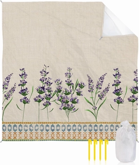 Beach Blanket, Flowers Lavender Boho Sandproof Waterproof Outdoor Mat Quick Drying Beach Accessories for Vacation Holiday Picnic Camping, 79"x83" for 1-4 Adults