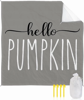 Beach Blanket, Gray Hello Pumpkin Vintage Thanksgiving Sandproof Waterproof Outdoor Mat Quick Drying Beach Accessories for Vacation Holiday Picnic Camping, 79"x83" for 1-4 Adults