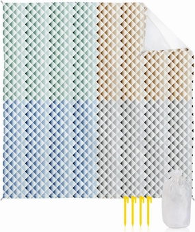 Beach Blanket, Green Blue Grey Geometric Ombre Sandproof Waterproof Outdoor Mat Quick Drying Beach Accessories for Vacation Holiday Picnic Camping, 79"x83" for 1-4 Adults