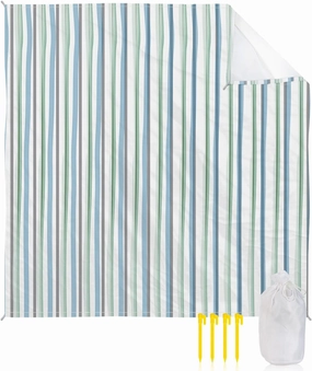 Beach Blanket, Green Blue Lines Geometric Sandproof Waterproof Outdoor Mat Quick Drying Beach Accessories for Vacation Holiday Picnic Camping, 79"x83" for 1-4 Adults