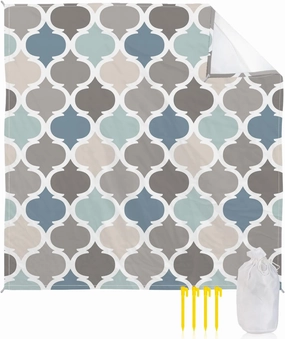 Beach Blanket, Indigo Grey Moroccan Pattern Sandproof Waterproof Outdoor Mat Quick Drying Beach Accessories for Vacation Holiday Picnic Camping, 79"x83" for 1-4 Adults