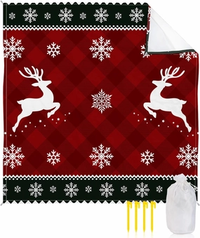 Beach Blanket, Merry Christmas Snowflake Farmhouse Xmas Green Sandproof Waterproof Outdoor Mat Quick Drying Beach Accessories for Vacation Holiday Picnic Camping, 79"x83" for 1-4 Adults