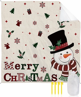 Beach Blanket, Merry Christmas Snowman Xmas Tree Snowflake Rustic Sandproof Waterproof Outdoor Mat Quick Drying Beach Accessories for Vacation Holiday Picnic Camping, 79"x83" for 1-4 Adults
