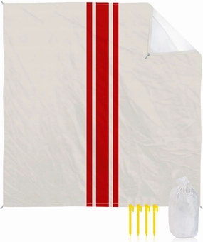 Beach Blanket, Merry Christmas Winter Holiday Retro Red Stripe Sandproof Waterproof Outdoor Mat Quick Drying Beach Accessories for Vacation Holiday Picnic Camping, 79"x83" for 1-4 Adults