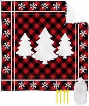 Beach Blanket, Merry Christmas Winter Snowflake Xmas Tree Red Black Buffalo Plaid Sandproof Waterproof Outdoor Mat Quick Drying Beach Accessories for Vacation Picnic Camping, 79"x83" for 1-4 Adults