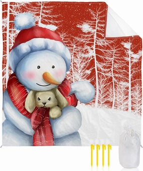 Beach Blanket, Merry Christmas Winter Tree Xmas Snowman Sandproof Waterproof Outdoor Mat Quick Drying Beach Accessories for Vacation Holiday Picnic Camping, 79"x83" for 1-4 Adults