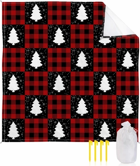 Beach Blanket, Merry Christmas Xmas Trees Red Buffalo Plaid Sandproof Waterproof Outdoor Mat Quick Drying Beach Accessories for Vacation Holiday Picnic Camping, 79"x83" for 1-4 Adults