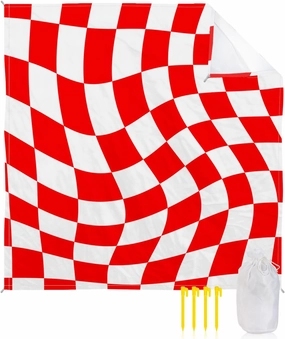 Beach Blanket, Modern Red White Geometric Art Abstract Sandproof Waterproof Outdoor Mat Quick Drying Beach Accessories for Vacation Holiday Picnic Camping, 79"x83" for 1-4 Adults