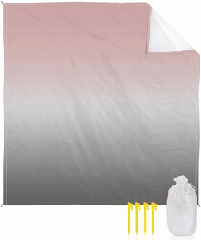 Beach Blanket, Ombre Pink Grey Sandproof Waterproof Outdoor Mat Quick Drying Beach Accessories for Vacation Holiday Picnic Camping, 79"x83" for 1-4 Adults