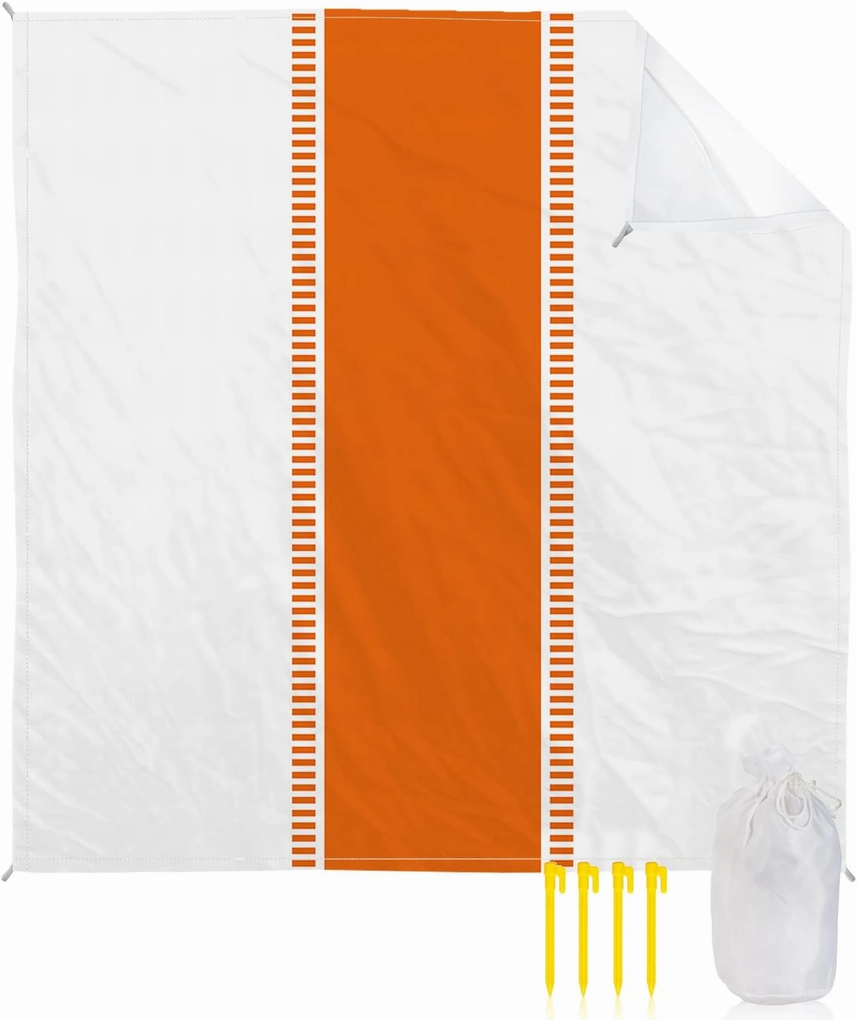 Beach Blanket, Orange Stripe Geo Sandproof Waterproof Outdoor Mat Quick Drying Beach Accessories for Vacation Holiday Picnic Camping, 79"x83" for 1-4 Adults