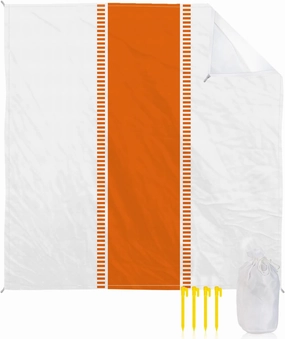 Beach Blanket, Orange Stripe Geo Sandproof Waterproof Outdoor Mat Quick Drying Beach Accessories for Vacation Holiday Picnic Camping, 79"x83" for 1-4 Adults