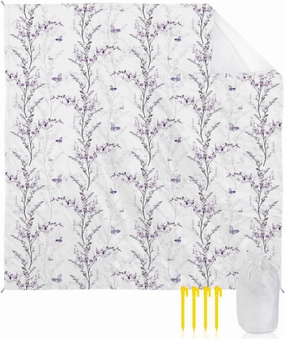 Beach Blanket, Purple Floral Butterfly Sandproof Waterproof Outdoor Mat Quick Drying Beach Accessories for Vacation Holiday Picnic Camping, 79"x83" for 1-4 Adults