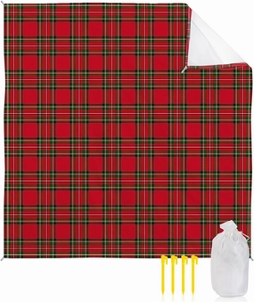 Beach Blanket, Red and Green Plaid Checked Sandproof Waterproof Outdoor Mat Quick Drying Beach Accessories for Vacation Holiday Picnic Camping, 79"x83" for 1-4 Adults