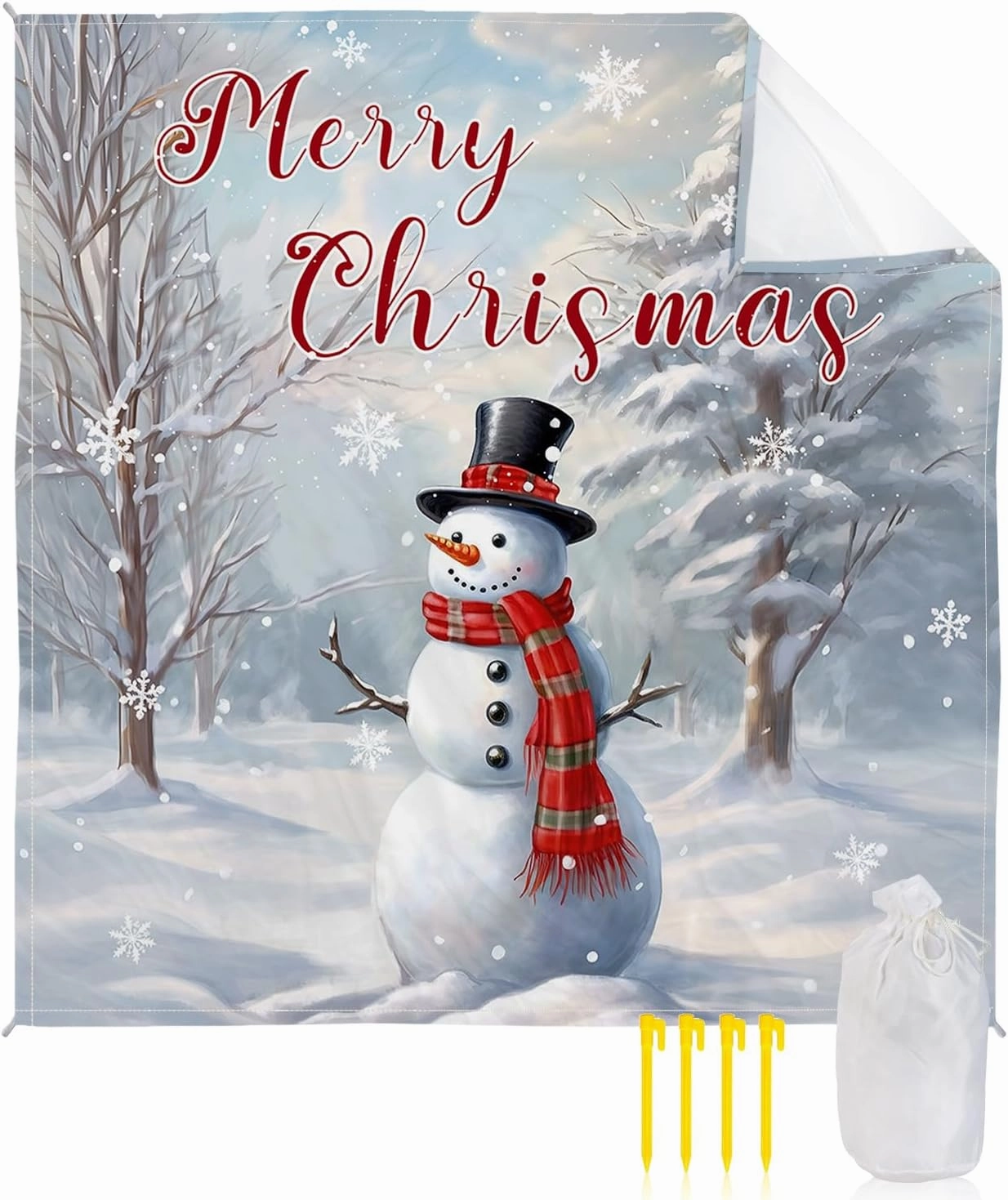 Beach Blanket, Snowman Snowflake Tree Merry Christmas Sandproof Waterproof Outdoor Mat Quick Drying Beach Accessories for Vacation Holiday Picnic Camping, 79"x83" for 1-4 Adults