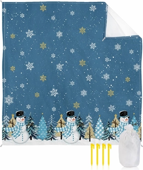 Beach Blanket, Snowman Xmas Tree Snowflake Blue Christmas Sandproof Waterproof Outdoor Mat Quick Drying Beach Accessories for Vacation Holiday Picnic Camping, 79"x83" for 1-4 Adults