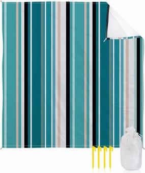 Beach Blanket, Stripes Blue Green Sandproof Waterproof Outdoor Mat Quick Drying Beach Accessories for Vacation Holiday Picnic Camping, 79"x83" for 1-4 Adults