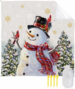Beach Blanket, Vintage Snowman Snowflake Xmas Tree Winter Christmas Sandproof Waterproof Outdoor Mat Quick Drying Beach Accessories for Vacation Holiday Picnic Camping, 79"x83" for 1-4 Adults