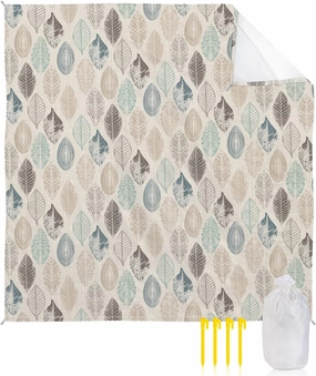 Beach Blanket, Vintage Teal Grey Embroidered Leaves Sandproof Waterproof Outdoor Mat Quick Drying Beach Accessories for Vacation Holiday Picnic Camping, 79"x83" for 1-4 Adults