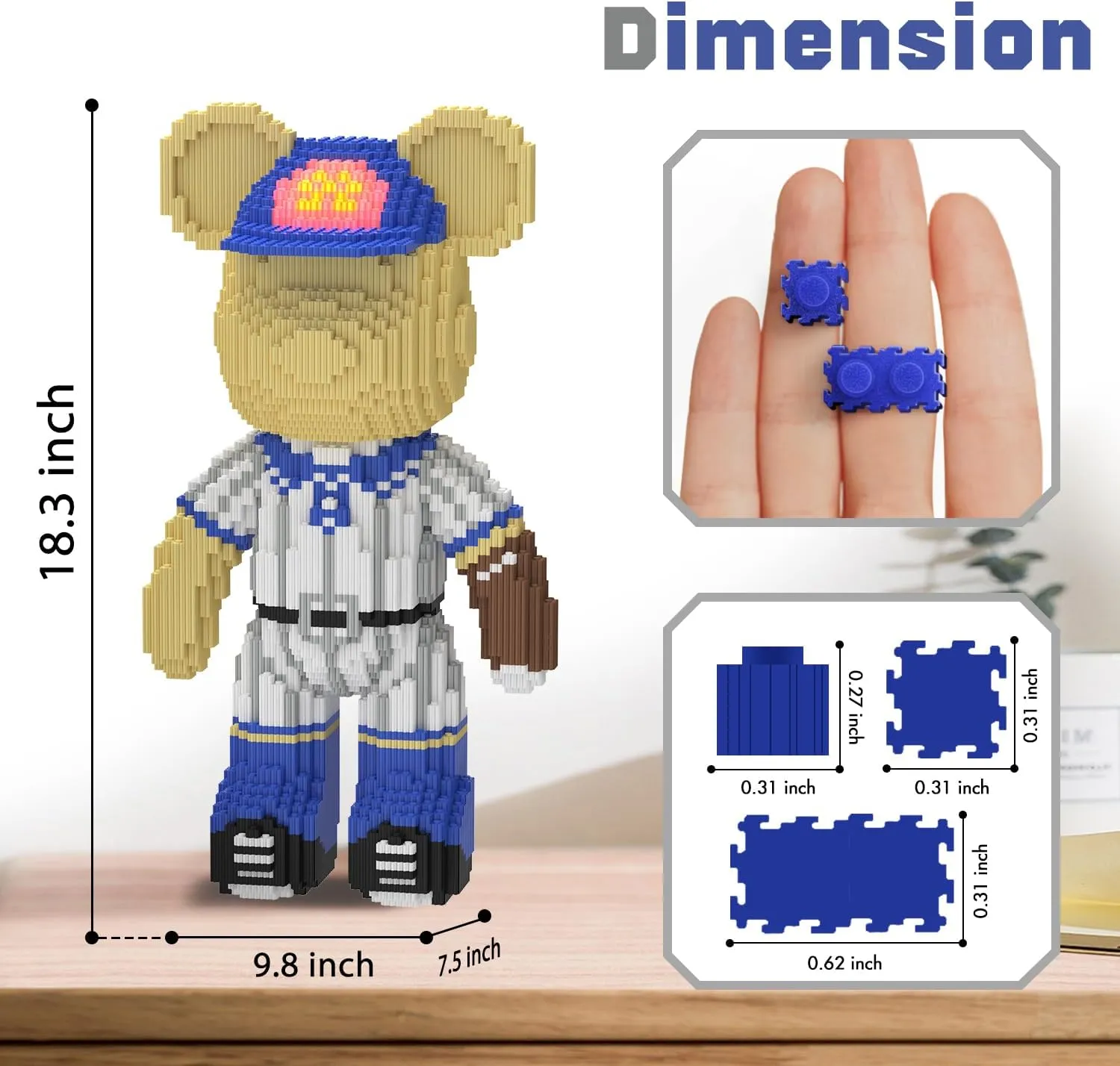 Bear Building Blocks (4500PCS) | 700% Bear Display Model | Micro 3D Animal Building Blocks | Fluorescence Design for Adults & Kids | Idea for Home & Office Decor |3D Instruction